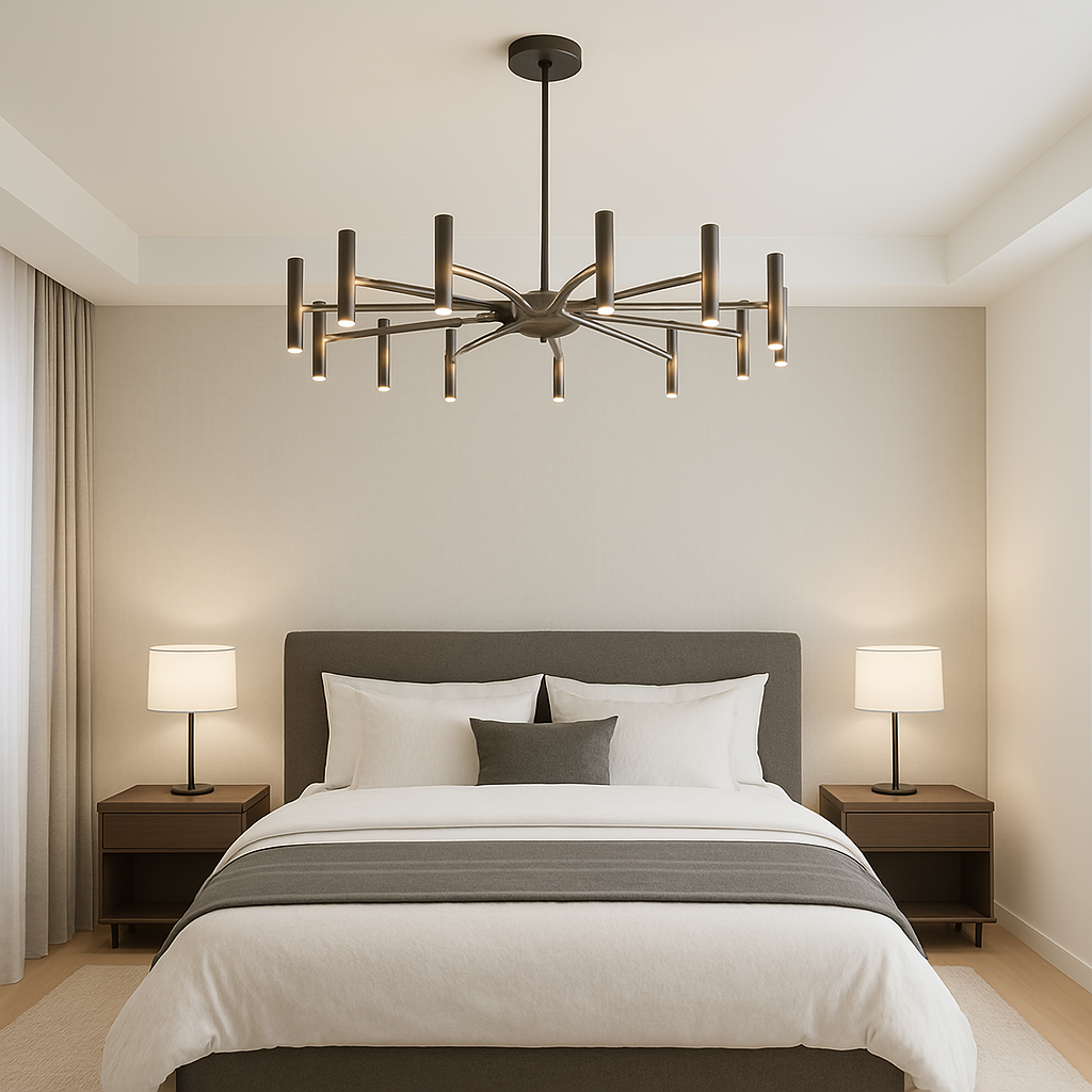 12-Light LED Chandelier Modern Metal Fixture for Dining Room Living Room Bedroom Black Hardwired Ceiling Light Contemporary Style | Thomler