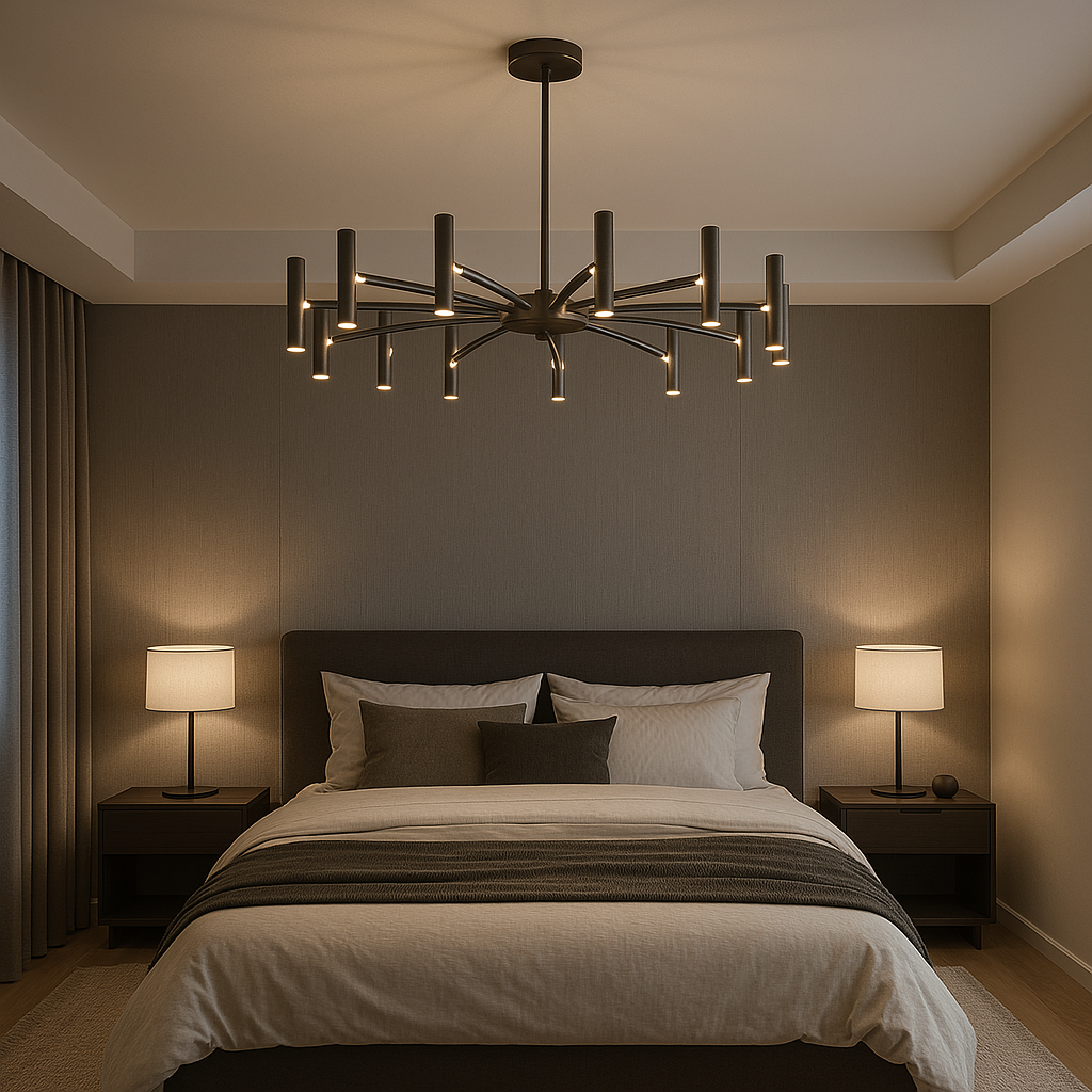 12-Light LED Chandelier Modern Metal Fixture for Dining Room Living Room Bedroom Black Hardwired Ceiling Light Contemporary Style | Thomler