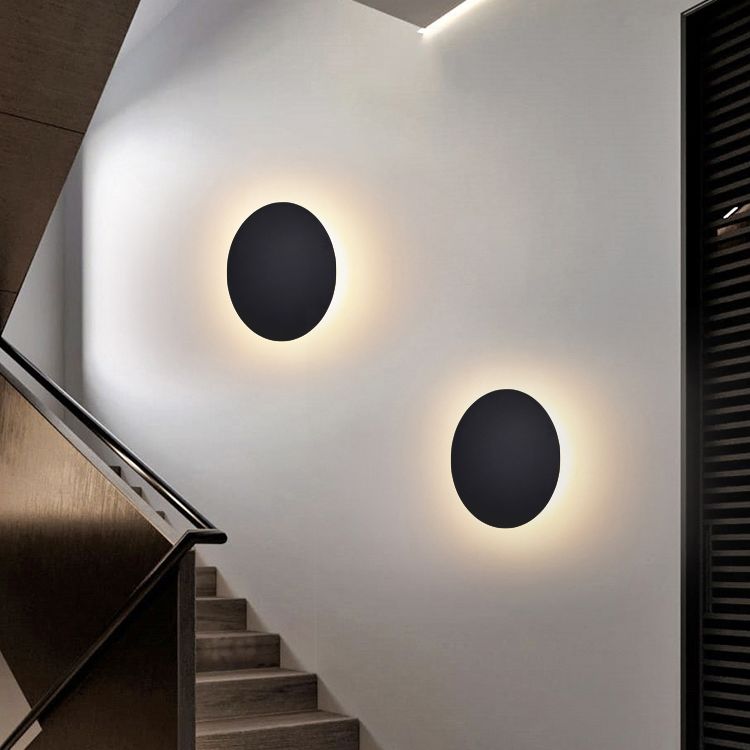 Round Metal Wall Sconce Modern Minimalist LED Light for Bedroom Living Room Black White Gold Finish Hardwired 8 to 20 Inch | Thomler
