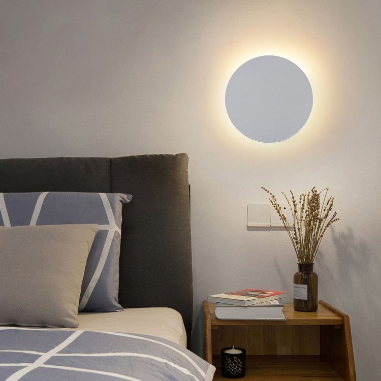 Round Metal Wall Sconce Modern Minimalist LED Light for Bedroom Living Room Black White Gold Finish Hardwired 8 to 20 Inch | Thomler