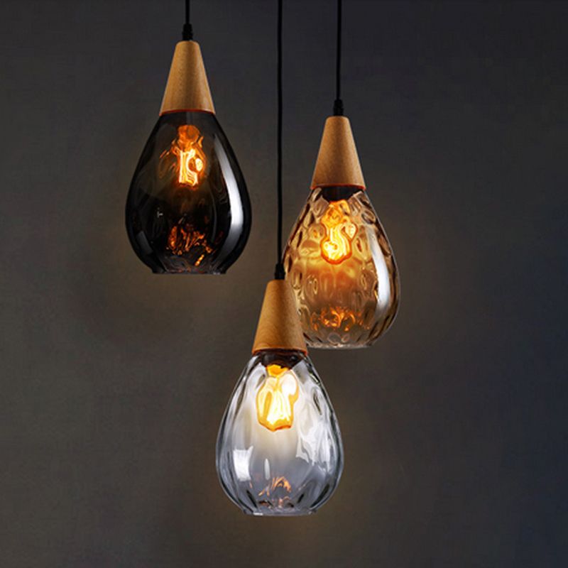 Pendant Light Glass Wood E26 Indoor Dining Room Kitchen Island Hanging Ceiling Lamp Adjustable Cord Vintage Modern | Thomler