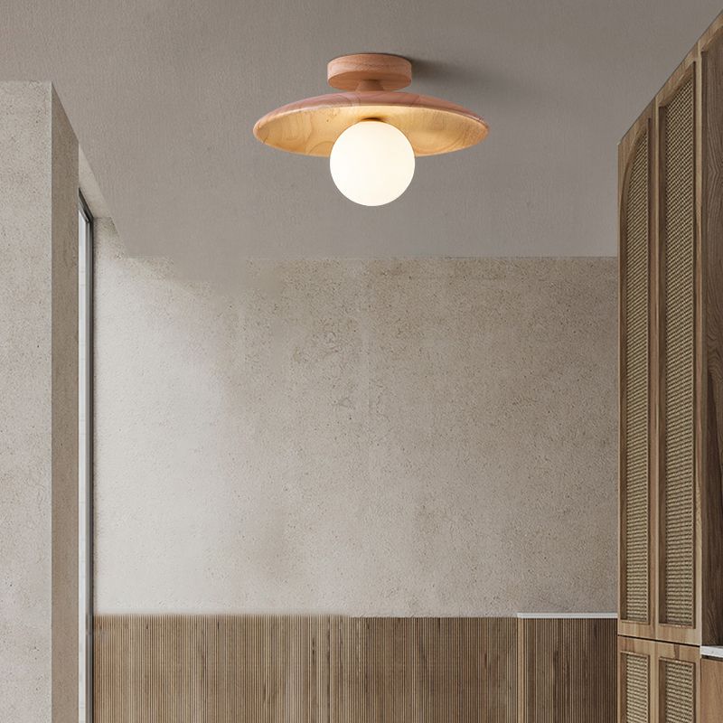 Contemporary Wood & Glass Globe Ceiling Light – Hardwired Flush Mount for Kitchen & Bedroom – G9 LED Base | Thomler
