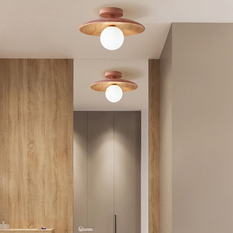 Contemporary Wood & Glass Globe Ceiling Light – Hardwired Flush Mount for Kitchen & Bedroom – G9 LED Base | Thomler