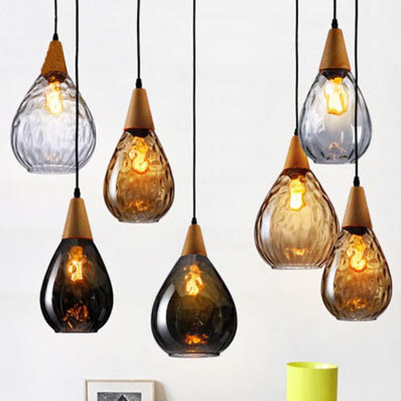 Pendant Light Glass Wood E26 Indoor Dining Room Kitchen Island Hanging Ceiling Lamp Adjustable Cord Vintage Modern | Thomler