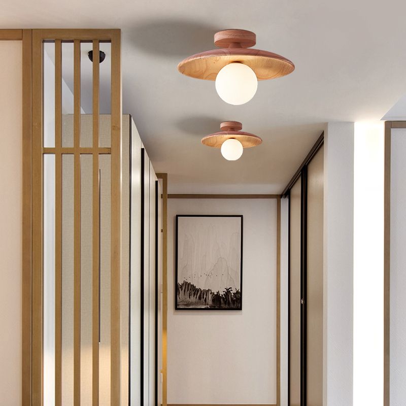 Contemporary Wood & Glass Globe Ceiling Light – Hardwired Flush Mount for Kitchen & Bedroom – G9 LED Base | Thomler