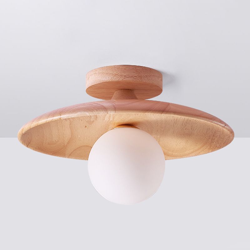 Contemporary Wood & Glass Globe Ceiling Light – Hardwired Flush Mount for Kitchen & Bedroom – G9 LED Base | Thomler