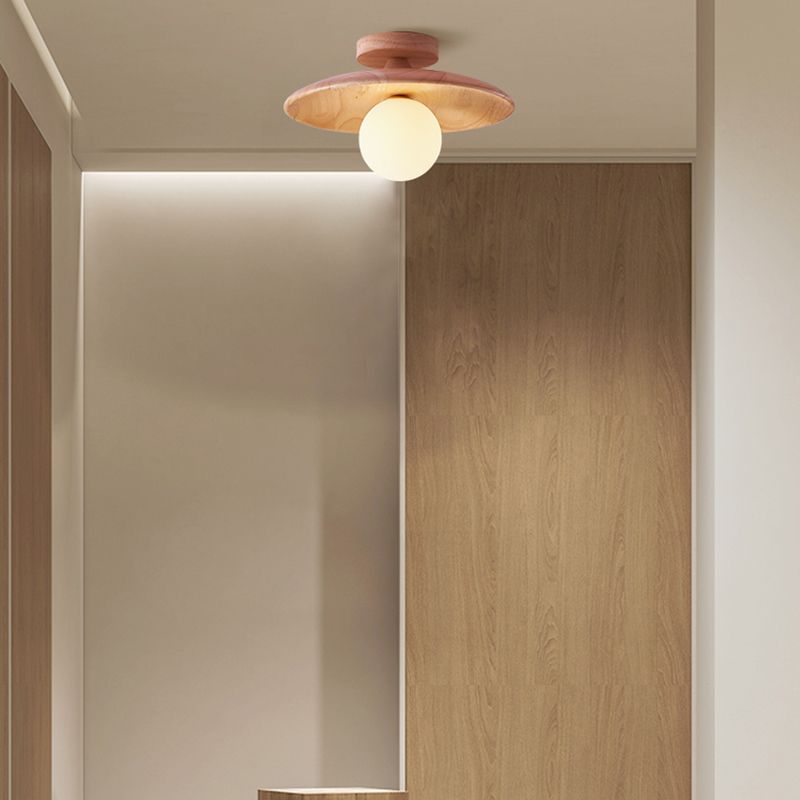 Contemporary Wood & Glass Globe Ceiling Light – Hardwired Flush Mount for Kitchen & Bedroom – G9 LED Base | Thomler