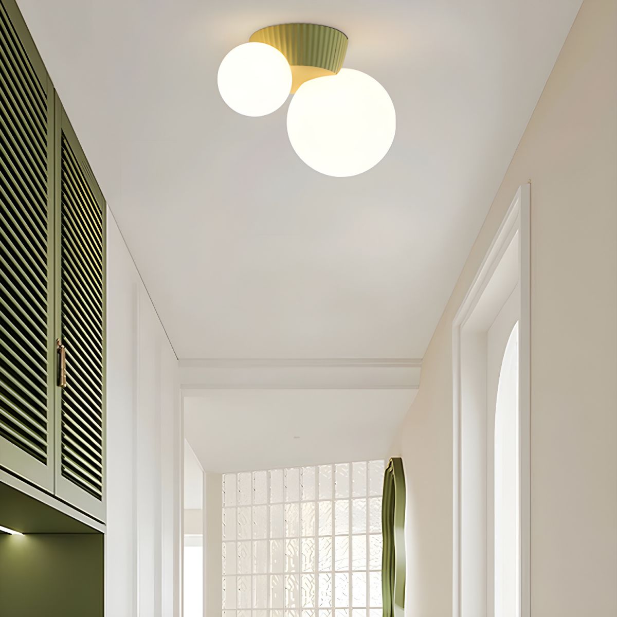 Ceiling Lamp Resin 21.5 cm 2 Light Green Living Room Bedroom Hallway Ambient Lighting Spherical Indoor Light | Thomler