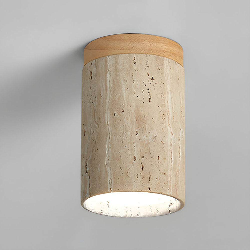 Ceiling Lamp Travertine Stone Solid Wood 25.0 cm Beige Hallway Bedroom Living Room Soft Ambient Lighting | Thomler