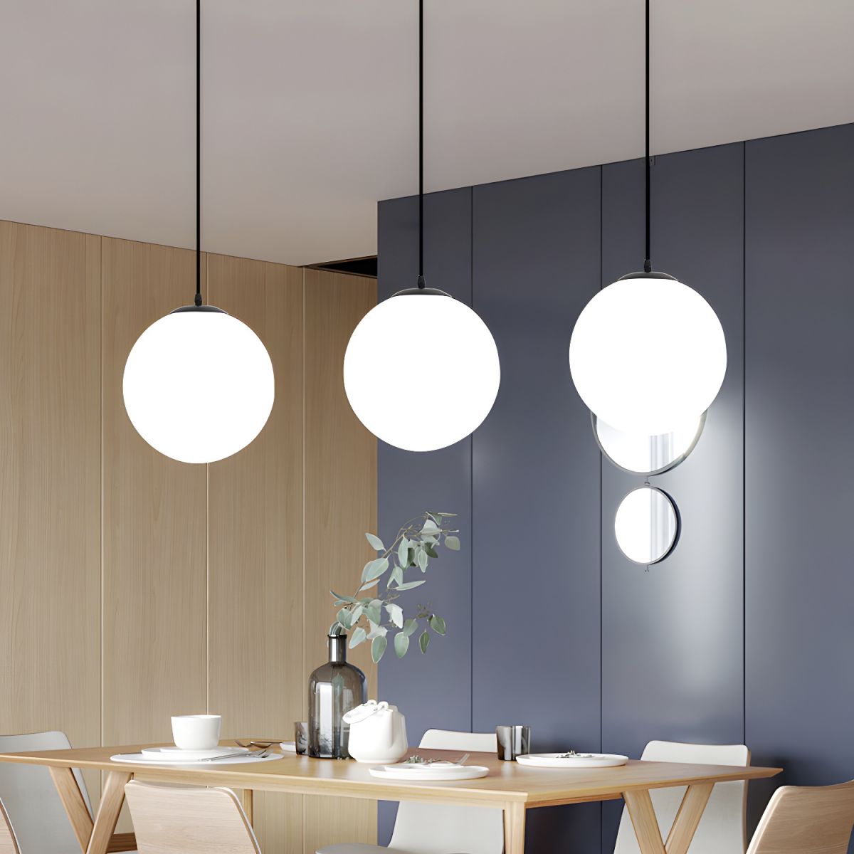 Pendant Light Glass Sphere 25.0 cm White Dining Kitchen Living Room Hanging Lamp | Thomler