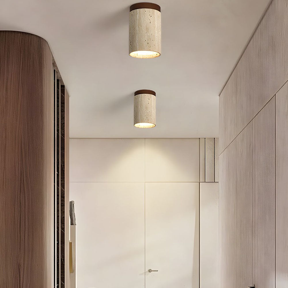 Ceiling Lamp Travertine Wood E27 Beige Hallway Bedroom Scandinavian Flush Mount Lighting | Thomler