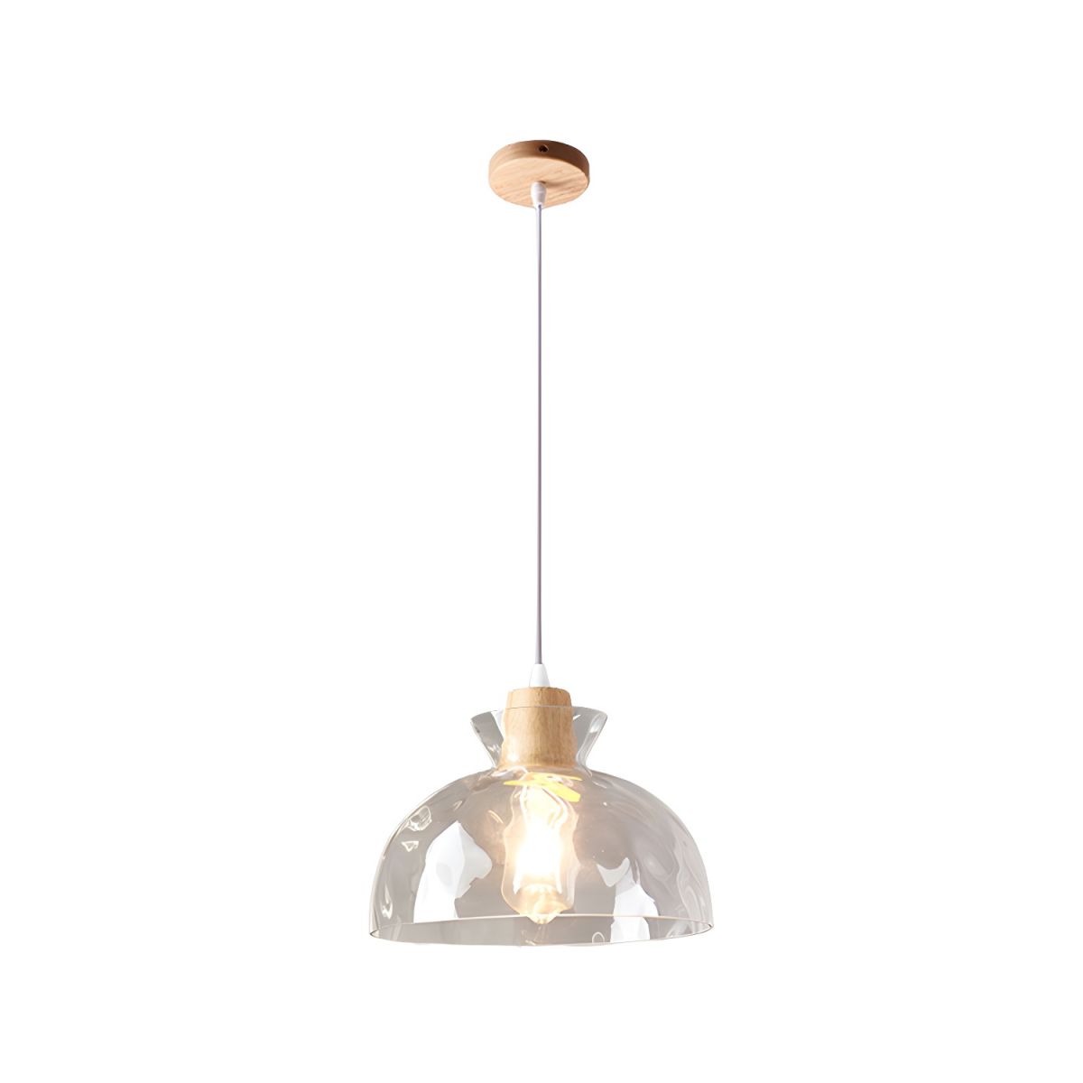 Pendant Light Glass Wood 10.6 in Adjustable Dining Room Kitchen Island Hanging Ceiling Lamp Scandinavian Minimalist Clear Shade | Thomler