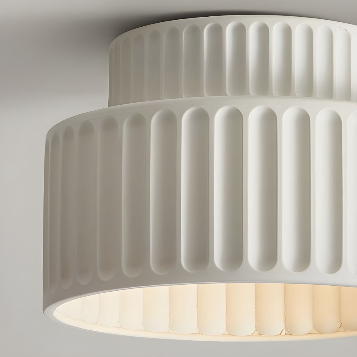 Ceiling Lamp Resin Ribbed 25.0 cm White Compact Living Room Kitchen Lighting Modern Minimalist Hanging Fixture | Thomler