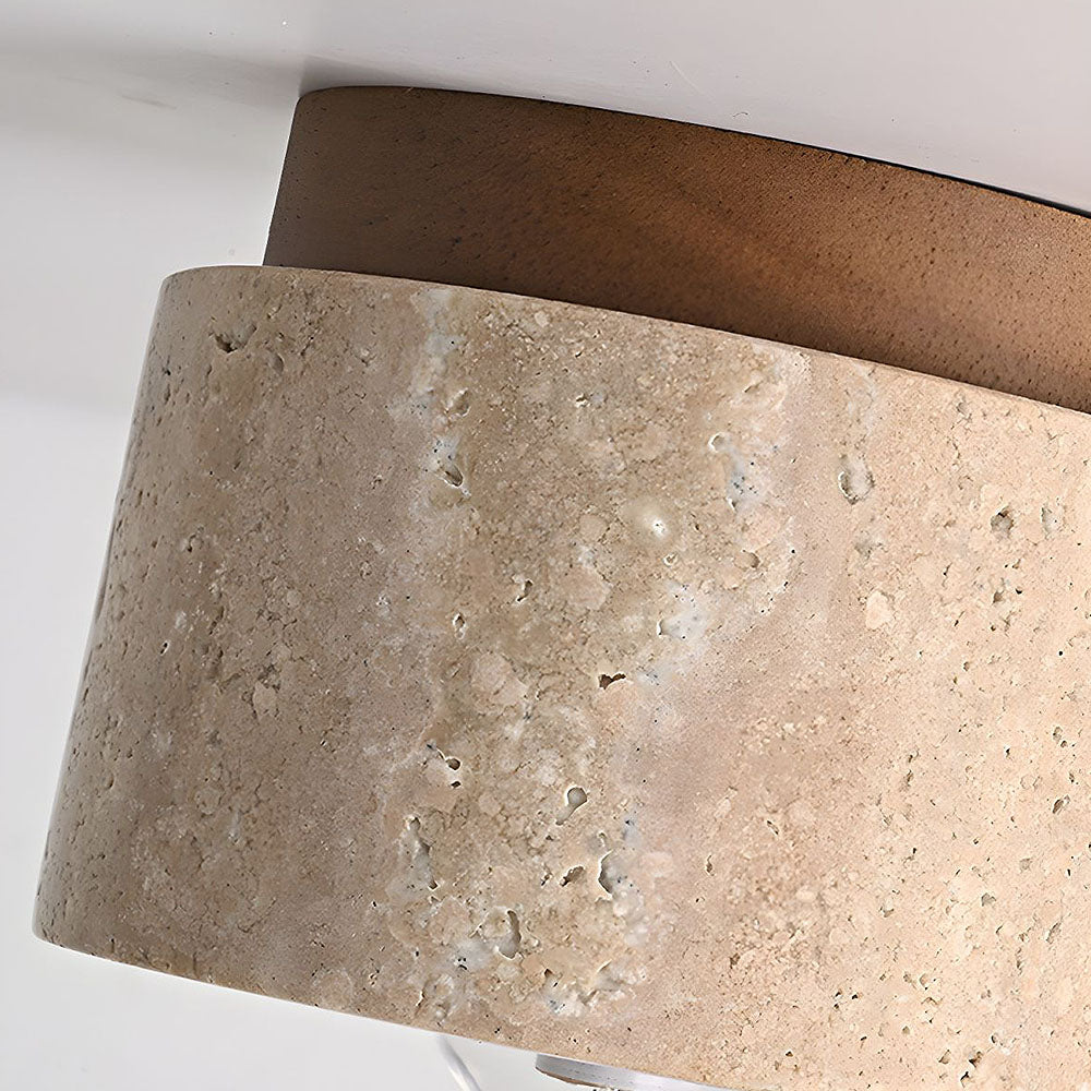 Ceiling Lamp Travertine Stone Solid Wood 25.0 cm Beige Hallway Bedroom Living Room Soft Ambient Lighting | Thomler