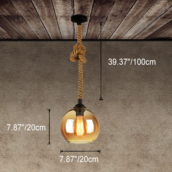 Spherical Glass Shade Ceiling Fixture with Rope Suspension – Rustic Farmhouse Lighting for Kitchens, Dining Rooms & Entryways | Thomler
