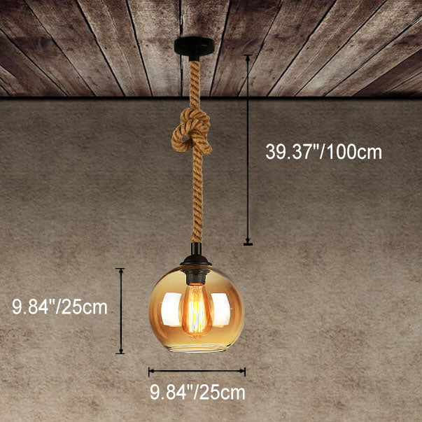 Spherical Glass Shade Ceiling Fixture with Rope Suspension – Rustic Farmhouse Lighting for Kitchens, Dining Rooms & Entryways | Thomler