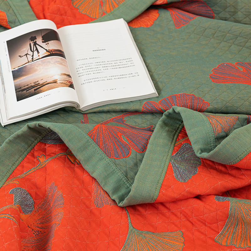 Reversible Cotton Quilt Ginkgo Leaf Design All-Season Bedspread Lightweight Throw Blanket for Bedroom Sofa Couch Travel Comfort | Thomler