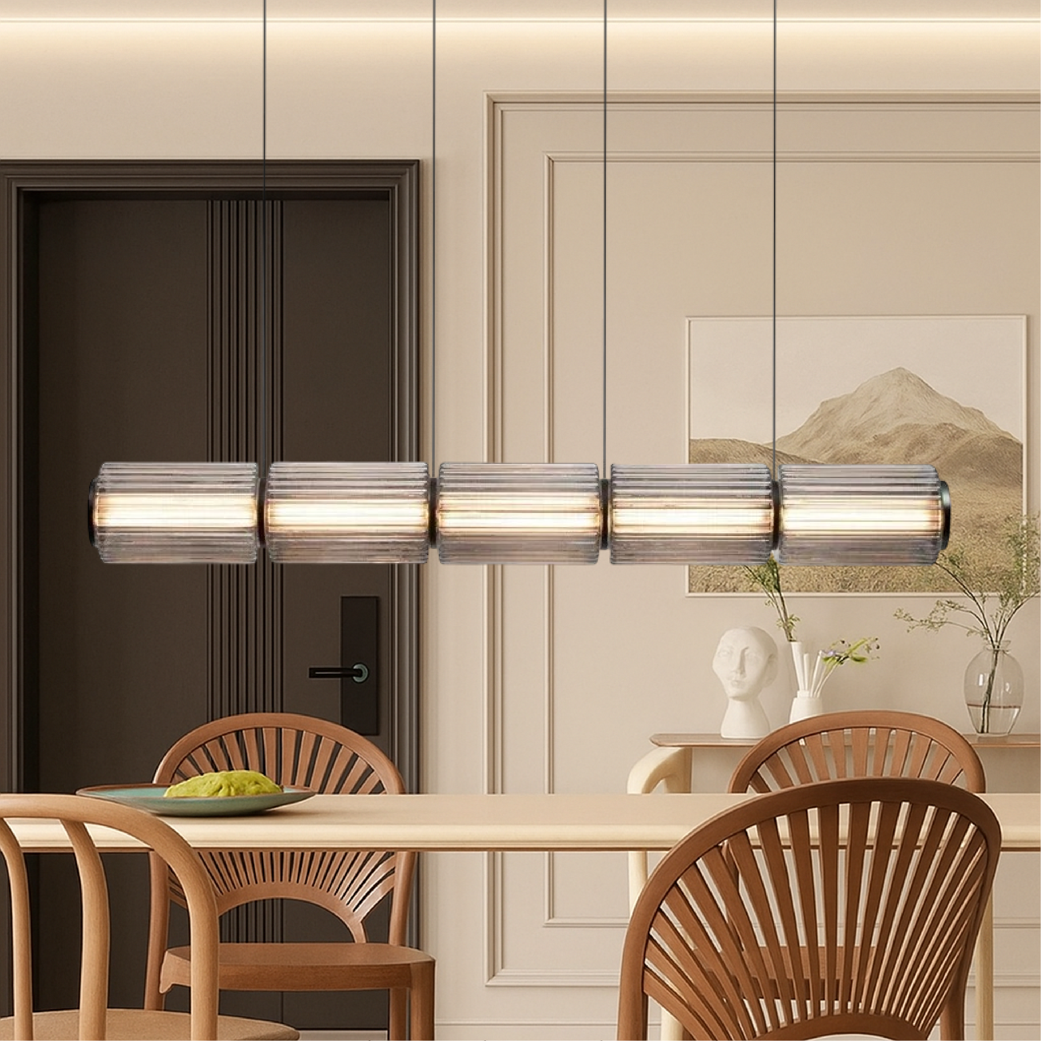 Pendant Light Glass Cylinder LED 94.5 cm Black Dining Room Bar Kitchen Island Ceiling Lamp | Thomler