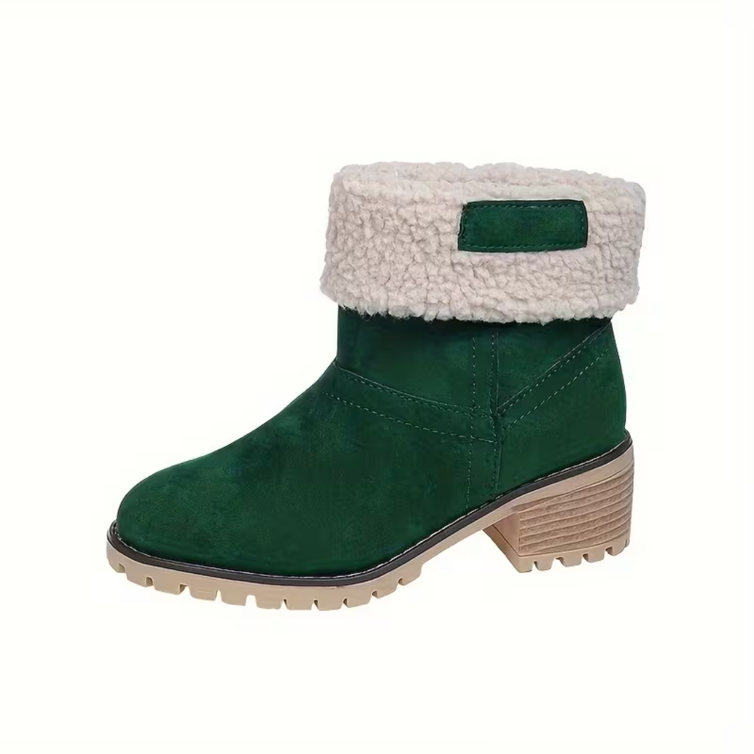 Plush-Lined Ankle Boots for Women – Winter Block Heel Comfort | Thomler