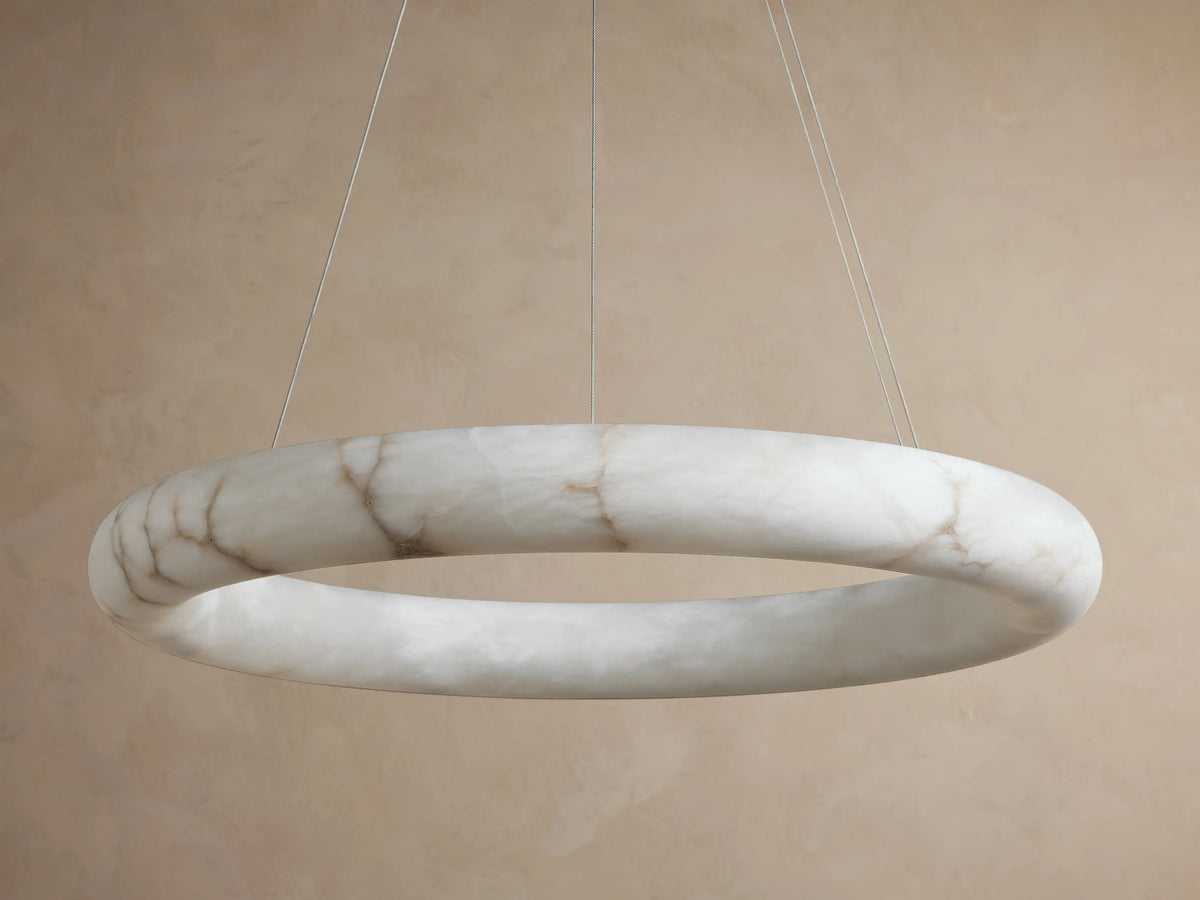 Round Alabaster LED Chandelier with Steel Cables for Dining Room, 36 or 48 Inch | Thomler