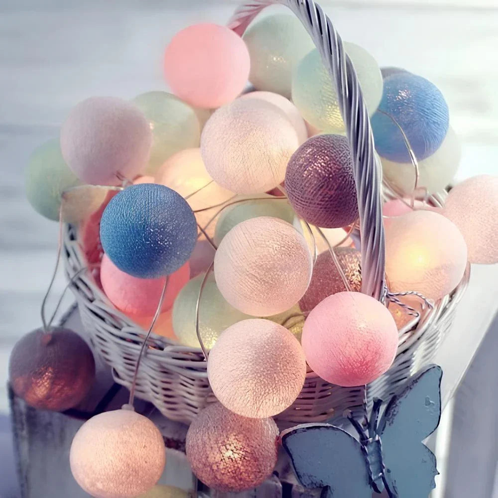 Cotton Ball String Lights LED Garland for Bedroom Living Room Nursery Party Decor USB or Battery Powered Ambient Lighting | Thomler