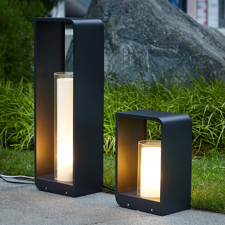Outdoor Cube Post Light Black Steel LED Garden Pathway Stake for Yard Patio Walkway Deck Solar & Hardwired | Thomler