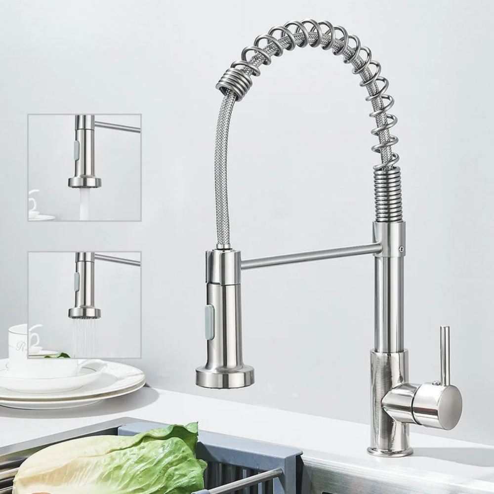 Swivel-Head Pull-Out Spray Sink Faucet – Hot & Cold Mixer Tap for Kitchen Countertop Installation – Chrome, Gold, Black & Brushed Finishes | Thomler