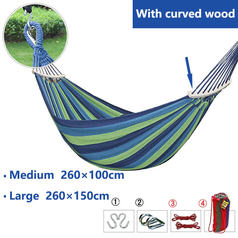 Hammock Cotton Blend 260.0 cm Portable Garden Balcony Camping Relaxation Swing Bed With Storage Bag Anti Tilt Design | Thomler