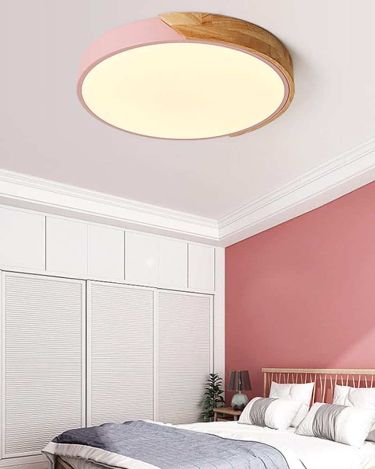 Moderne ronde plafondlamp met houtaccent en LED verlichting – minimalistische designlamp in 23 30 40 50 en 60 cm | Sansoti