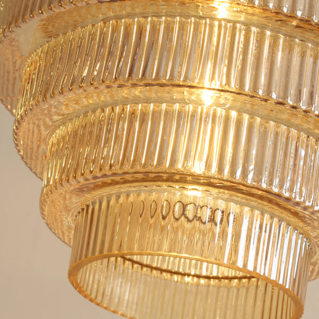 Pendant Light Ribbed Glass Brass Layered Shade Dining Room Kitchen Island Hanging Ceiling Lamp | Thomler