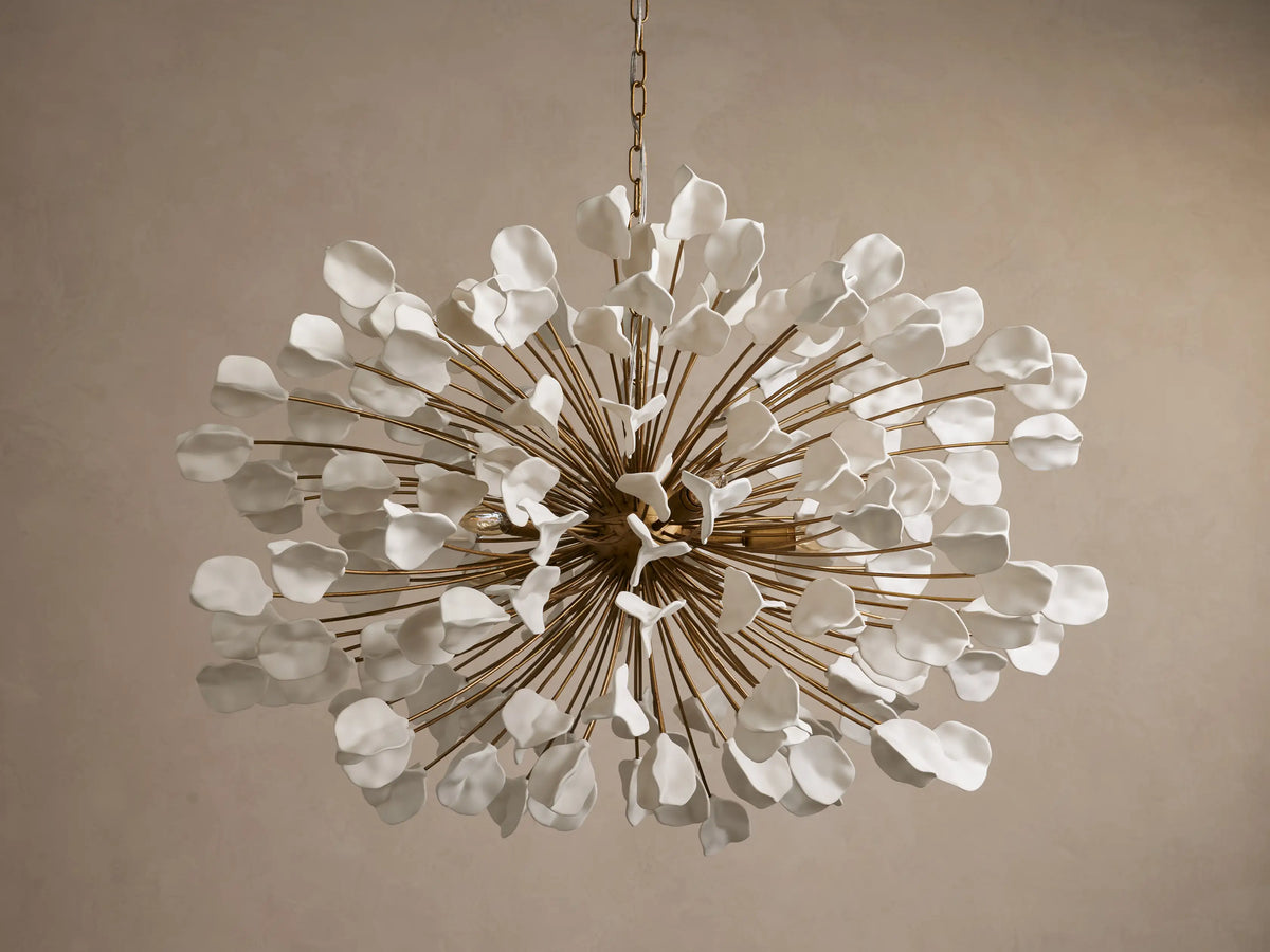 Ceramic Petal Chandelier with Leaf-Cluster Design 5-Light Fixture 42-Inch Round Dimmable Hanging Lamp for Dining Room & Entryway | Thomler