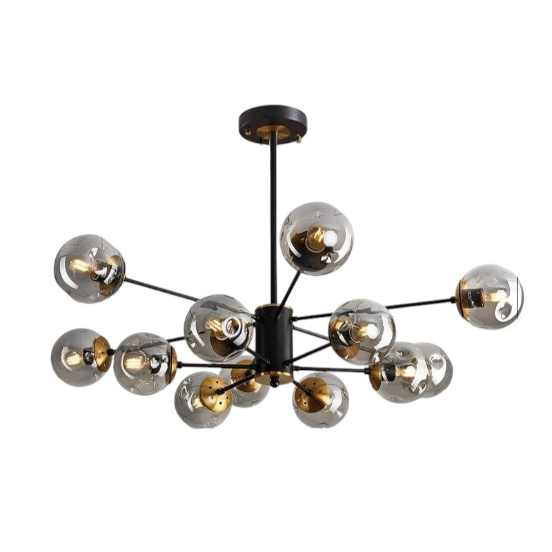 Pendant Light Glass Iron 100.0 cm Black Dining Room Living Room Scandinavian Chandelier Multi Globe Ceiling Light | Thomler