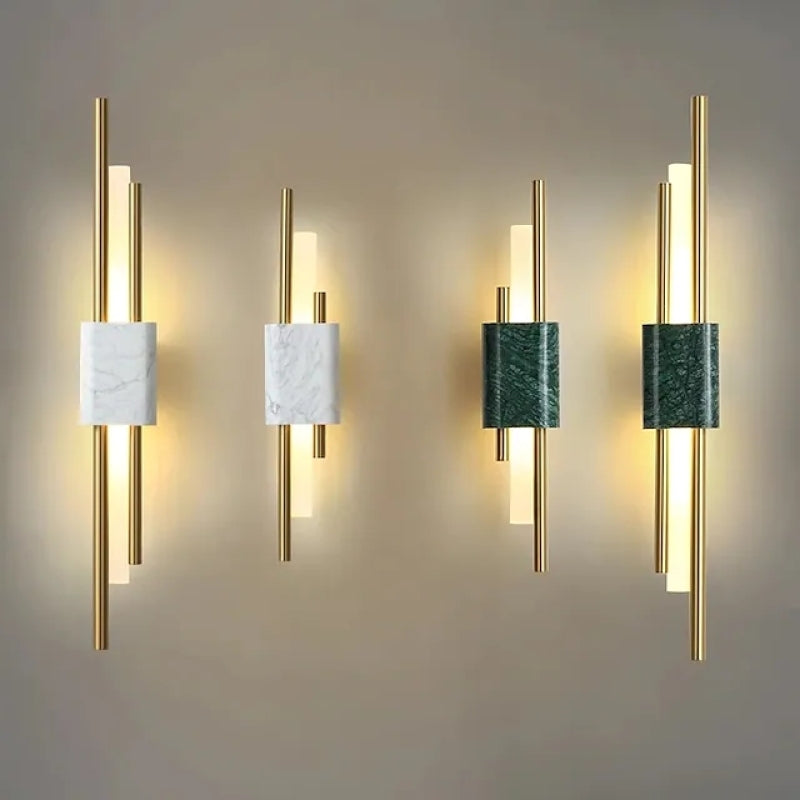 Modern Linear Wall Sconce with Marble Accents – Metal Construction, Warm LED Lighting for Bedroom & Living Room | Thomler