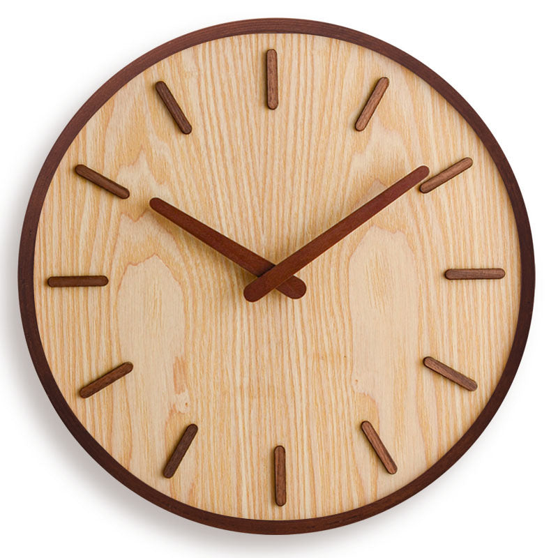 Wall Clock Walnut Wood 30.5 cm Brown Silent Living Room Bedroom Office Round Decor | Thomler