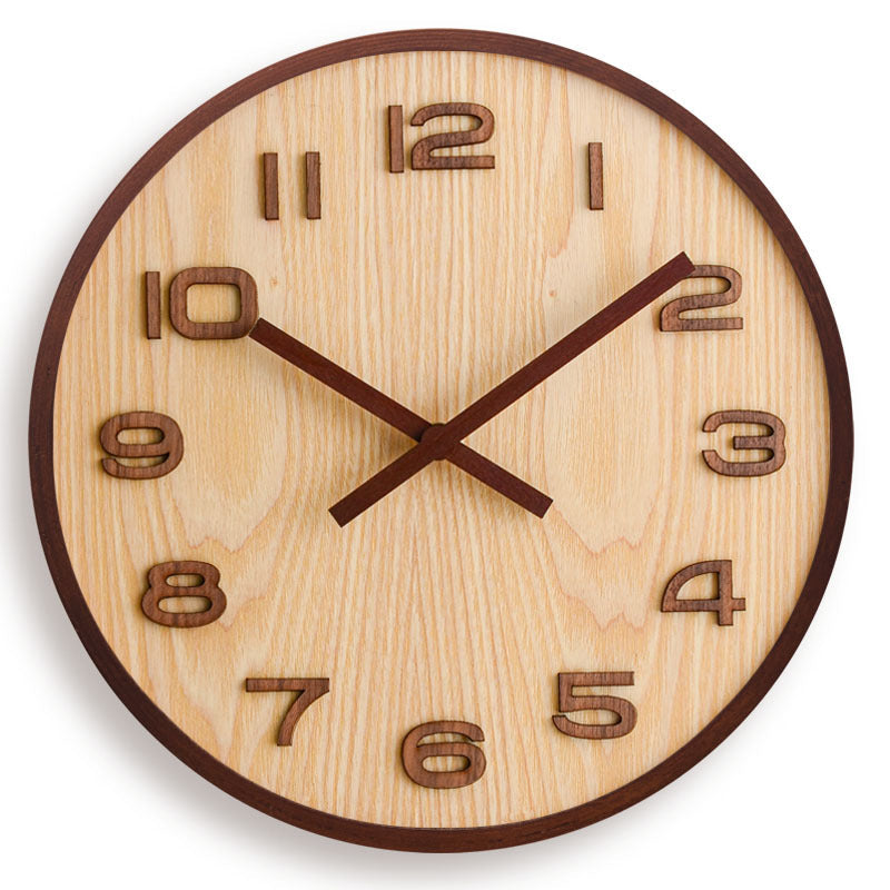Wall Clock Walnut Wood 30.5 cm Brown Silent Living Room Bedroom Office Round Decor | Thomler