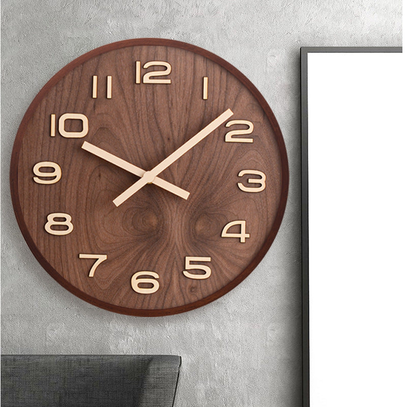 Wall Clock Walnut Wood 30.5 cm Brown Silent Living Room Bedroom Office Round Decor | Thomler