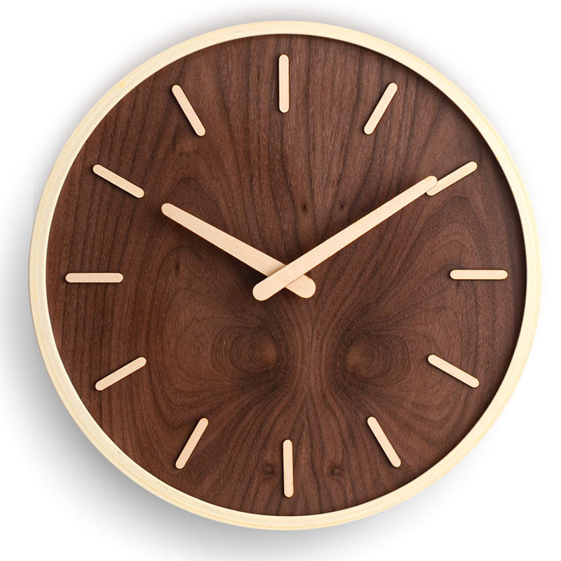 Wall Clock Walnut Wood 30.5 cm Brown Silent Living Room Bedroom Office Round Decor | Thomler