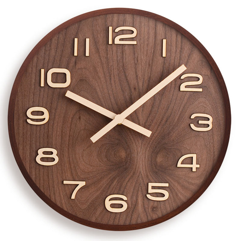 Wall Clock Walnut Wood 30.5 cm Brown Silent Living Room Bedroom Office Round Decor | Thomler