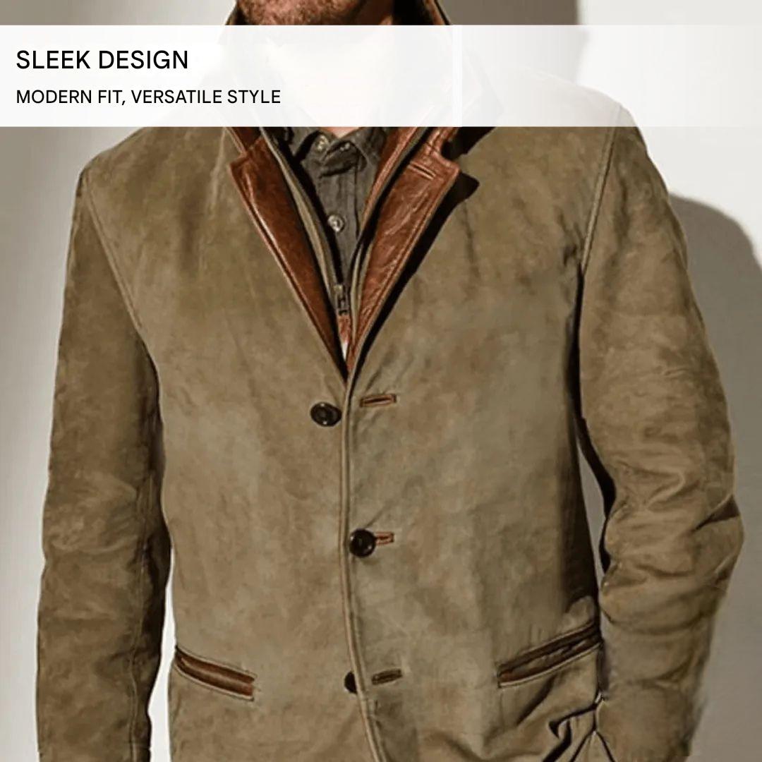 Men's Suede Blazer Jacket with Notch Lapel and Two-Button Closure in Classic Fall Colors | Thomler