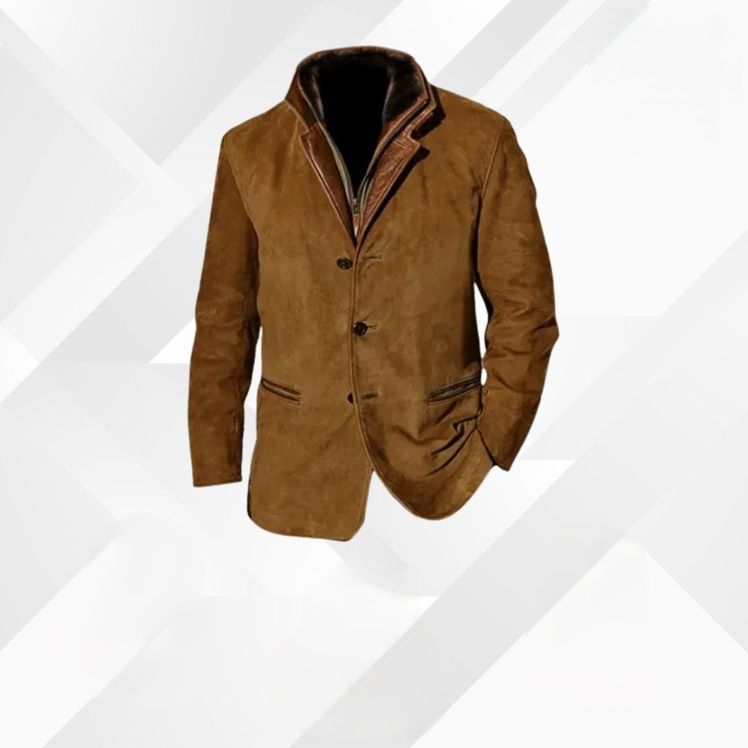 Men's Suede Blazer Jacket with Notch Lapel and Two-Button Closure in Classic Fall Colors | Thomler
