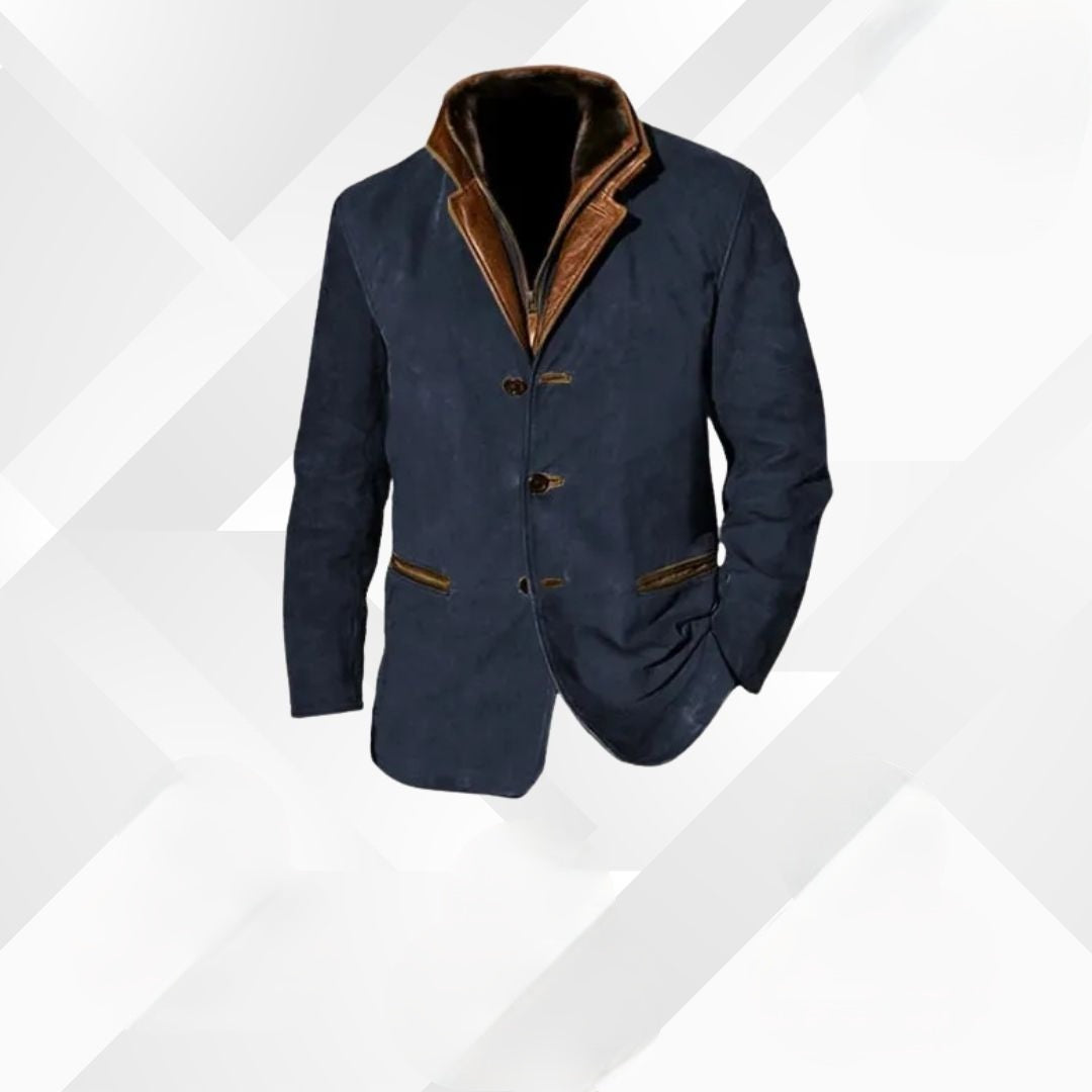 Men's Suede Blazer Jacket with Notch Lapel and Two-Button Closure in Classic Fall Colors | Thomler