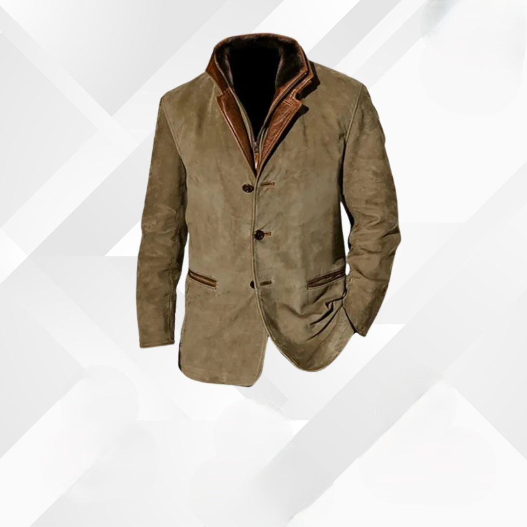 Men's Suede Blazer Jacket with Notch Lapel and Two-Button Closure in Classic Fall Colors | Thomler