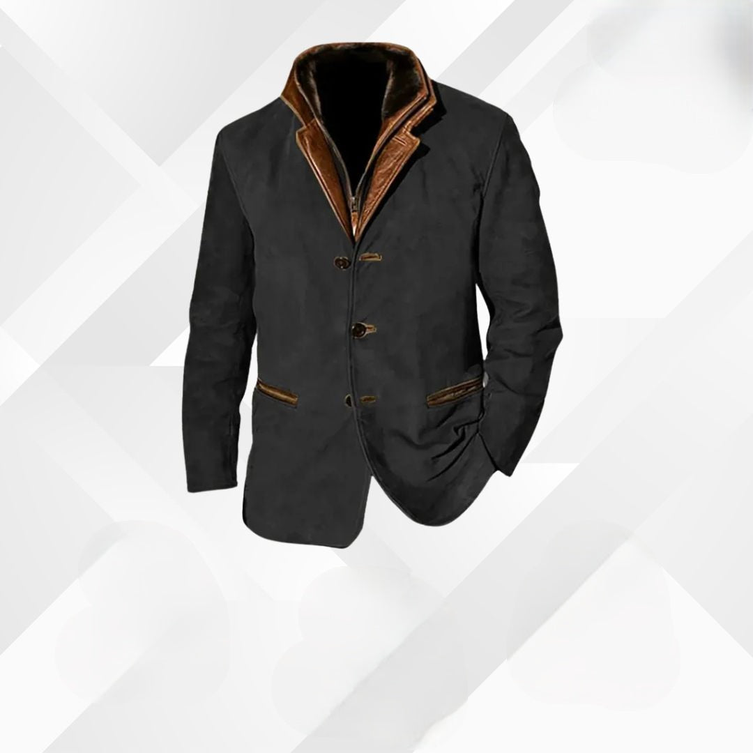 Men's Suede Blazer Jacket with Notch Lapel and Two-Button Closure in Classic Fall Colors | Thomler