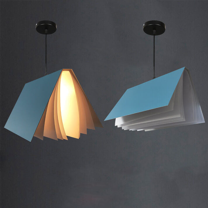 Hardwired Ceiling Pendant Fixture with Open-Book Shade in PVC & Metal for Living Room, Bedroom, Home Office, Reading Nook | Thomler