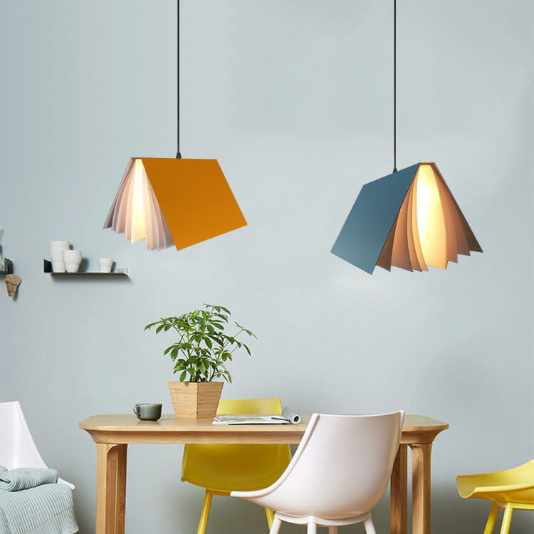 Hardwired Ceiling Pendant Fixture with Open-Book Shade in PVC & Metal for Living Room, Bedroom, Home Office, Reading Nook | Thomler