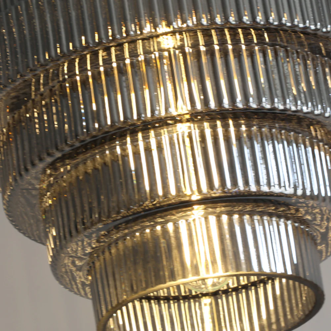 Pendant Light Ribbed Glass Brass Layered Shade Dining Room Kitchen Island Hanging Ceiling Lamp | Thomler