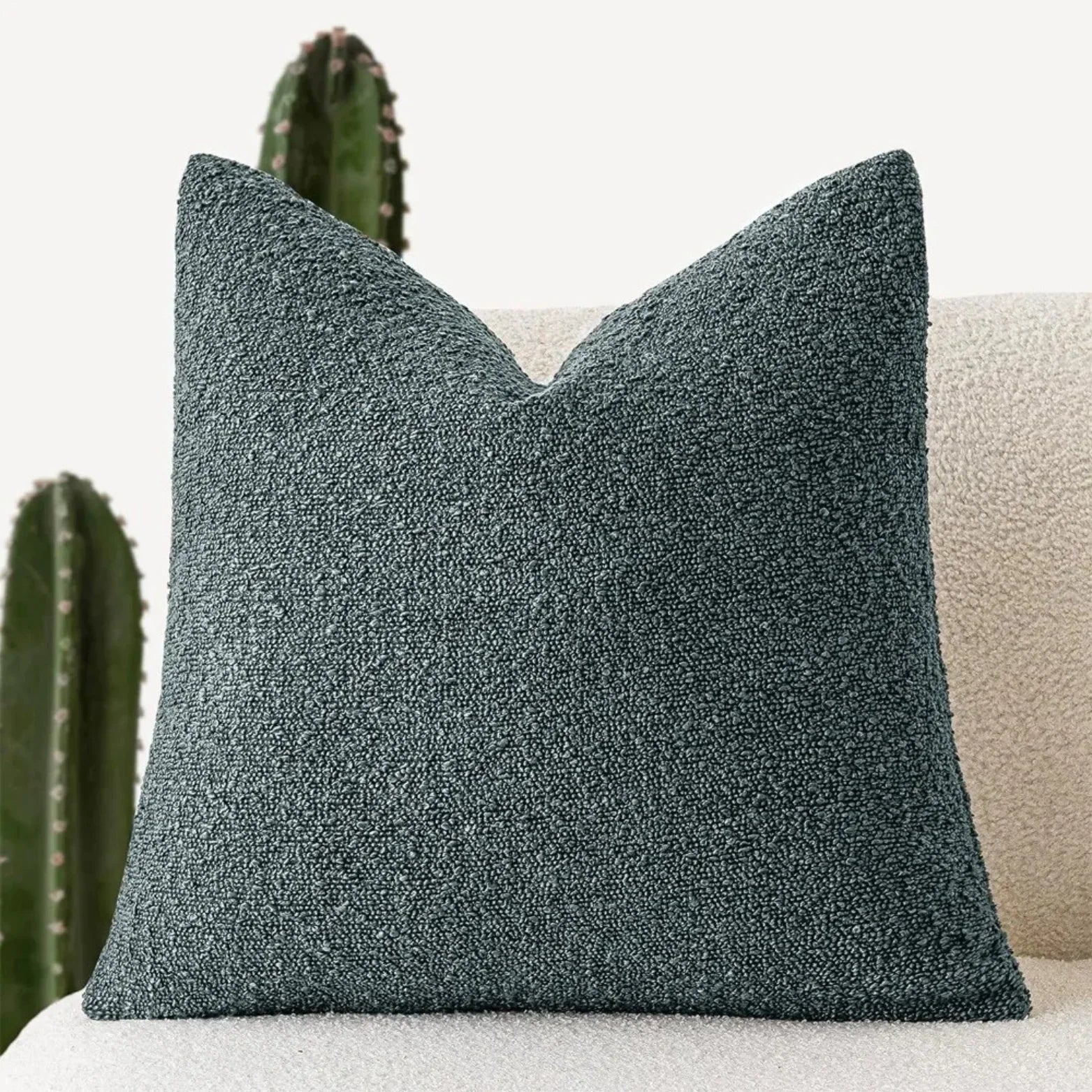 Cushion Cover Bouclé Fabric 45.0 cm x 45.0 cm Neutral Sofa Bed Decorative Throw Pillow Case Minimalist Living Room Accent | Thomler