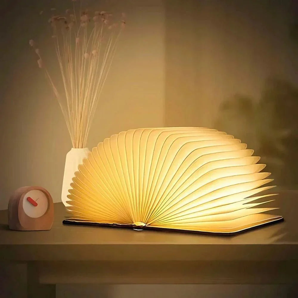 Rechargeable Book Lamp with 360° Foldable Design – USB Wood Finish LED Reading Light for Desk, Nightstand & Travel – 3 Brightness | Thomler