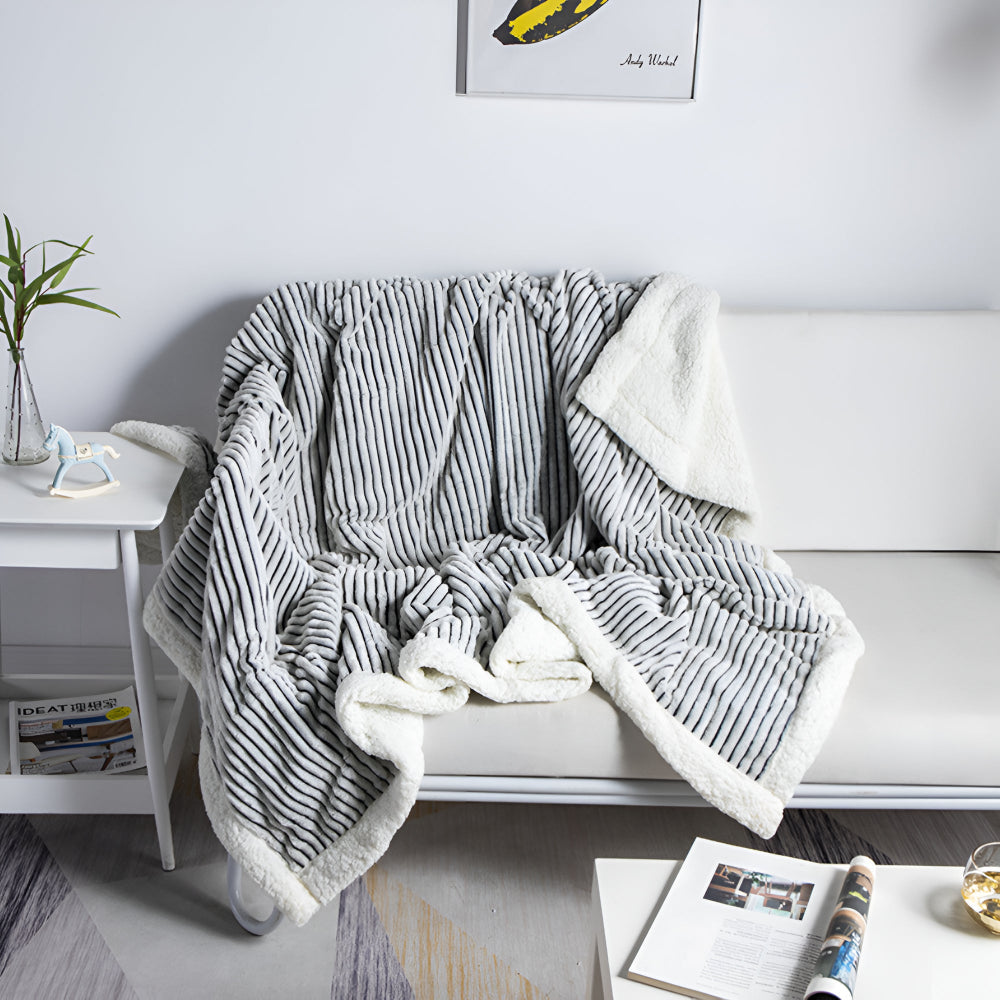 Reversible Sherpa Throw Blanket with Textured Stripe Pattern – Plush Microfiber for All Seasons | Thomler