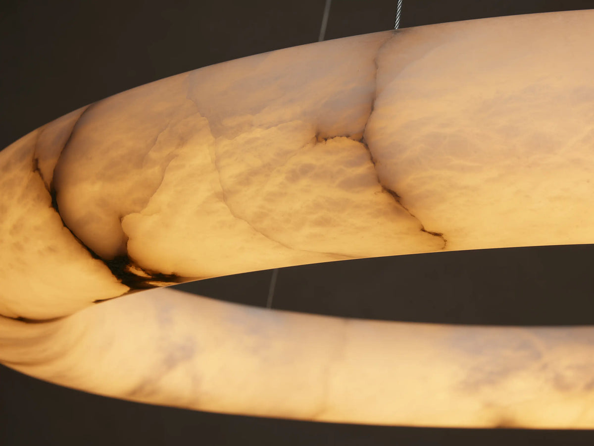 Round Alabaster LED Chandelier with Steel Cables for Dining Room, 36 or 48 Inch | Thomler